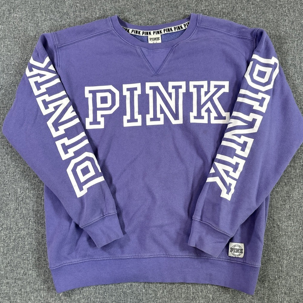 PINK Victoria's Secret Crewneck Sweatshirt Purple Spell Out Womens Small